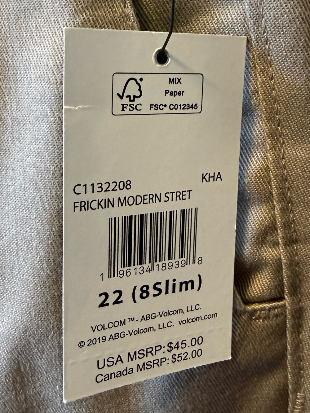 Volcom Frickin Modern Straight Khaki Chino Pants Youth Size 22 8 Slim NWT Skate - Picture 6 of 9